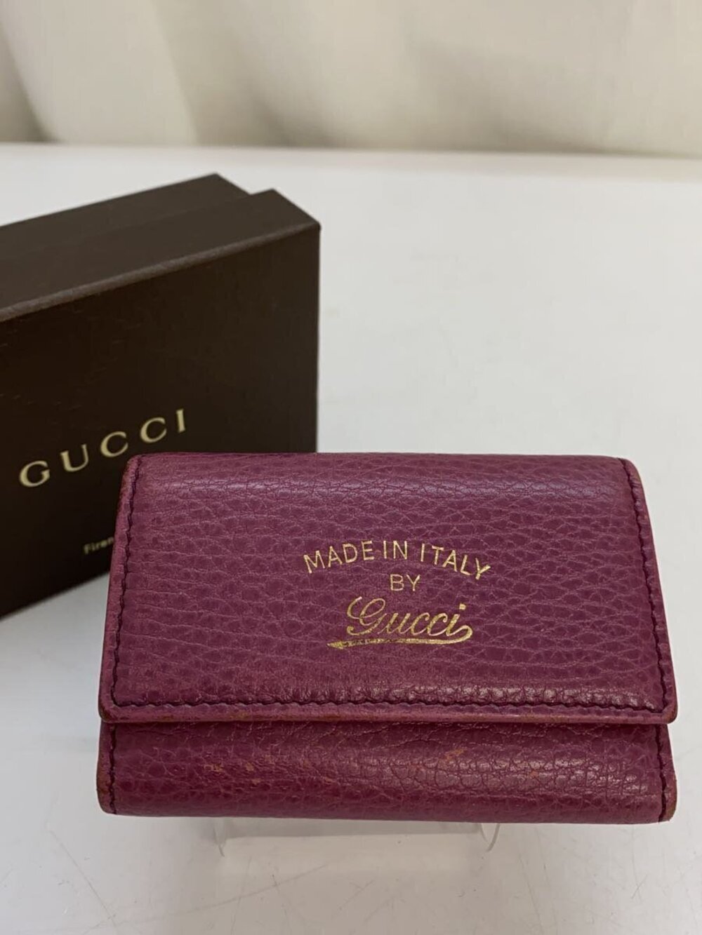 Gucci Key Case Wallet Swing Faux Leather Pink